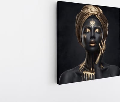 Saammp Canvas Schilderij - Vrouw met goud op het lichaam - abstract - 20x20 - Foto op canvas - Wanddecoratie - Muurdecoratie Woonkamer - Slaapkamer decoratie - Canvas Print