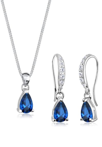 Elli - Sieraden Set - Dames druppel set synthetische saffier zirkonia in 925 sterling zilver - Dames