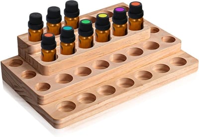 Tentoonsteller voor etherische oliën van hout, 4 lagen met 30 vakken voor geuroliën, decoratieve opslag voor aromatherapie en kleine accessoires