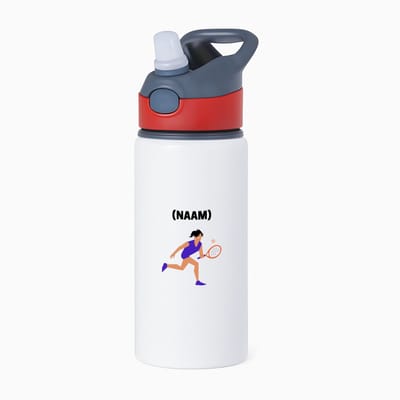 Hacebo® - Tennis met eigen naam waterfles met rietje rood - Tennis - Tennisser - Sport - water fles - 650ML