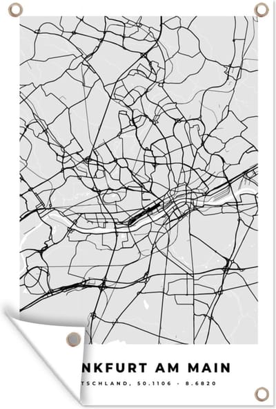 Muurdecoratie Frankfurt Am Main - Kaart - Stadskaart - Plattegrond - Duitsland - 120x180 cm - Tuinposter - Tuindoek