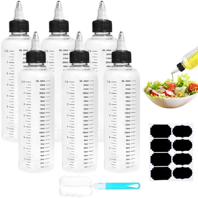 JHUBERS- Knijpfles 500ml - 5 Stuks - Met Doseerschaal - Plastic - Inclusief Reinigingsborstel - Voor Sauzen en Specerijen - Saucebottle