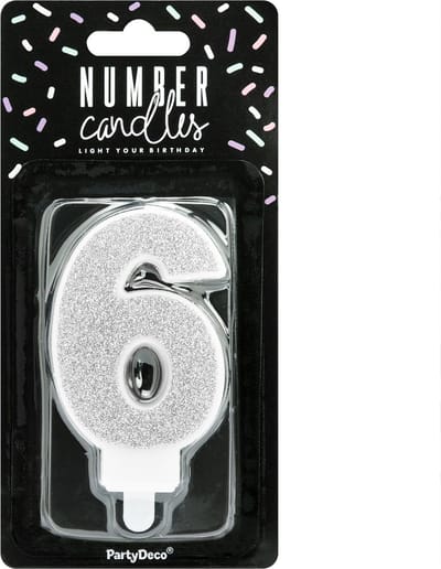 PartyDeco Verjaardag Kaars Nummer 6 - Zilver