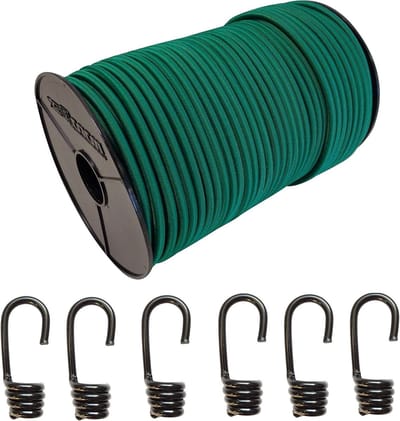 Expandertouw met haak - Rubberen touw - Zeilen vastzetten - UV-bestendig - 8mm x 30m - Groen