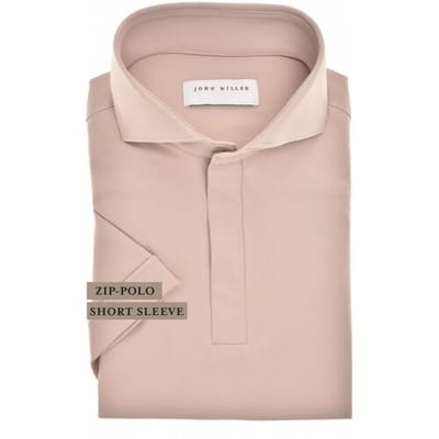 John Miller Polo Slim Plain Hyperstretch Short Sleeve Zip Collar Lichtroze Melange / male
