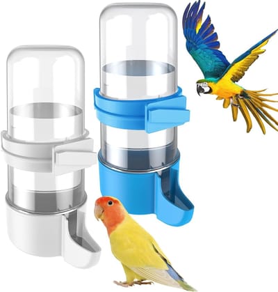 2 Stuks Automatische Vogelwaterdispenser - Drinkbak voor Papegaai, Hamster en Parkiet - Ideale Accessoires voor Vogelkooien in Wit en Blauw
