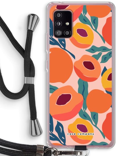 Case Company® - Hoesje met koord geschikt voor Samsung Galaxy A51 5G hoesje met Koord - Perzik - Telefoonhoesje met Zwart Koord - Bescherming aan alle Kanten en Over de Schermrand