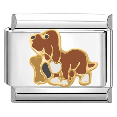 Quiges - Schakel - Bedel - 9mm - charms - Hond met Been - Geschikt voor - armband - Schakelarmband - italy bedels armband