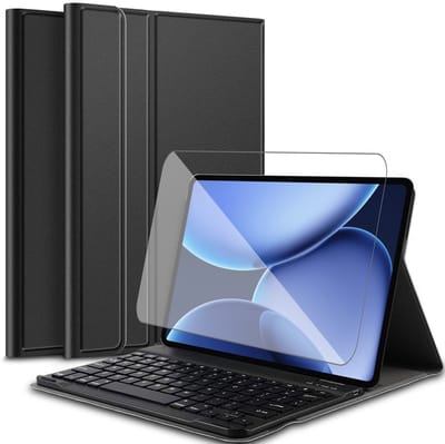 Hoes met toetsenbord geschikt voor Oppo Pad 4 Pro (13.2 inch) - Screen Protector GlassGuard - Keyboard Book Case Cover Hoesje Zwart & Screenprotector