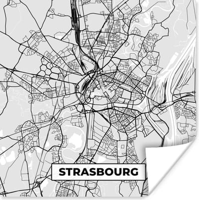 Poster Plattegrond - Kaart - Stadskaart - Frankrijk - Strasbourg - 100x100 cm XXL