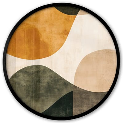 Poster in lijst Rond - Fotolijst 40x40 cm - Posters - Vormen - Okergeel - Abstract - Ronde posterlijst zwart - Decoratie - Wanddecoratie woonkamer - Muurdecoratie slaapkamer