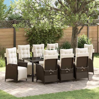 vidaXL - Tuin - Eettafel - Set - 9 - st - Bruin - poly - rattan