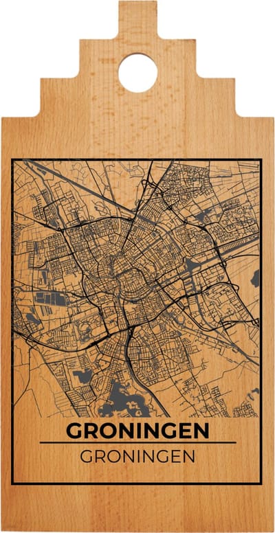 JM Woods - Borrelplank - Serveerplank - Hapjesplank - Kaasplank - Plattegrond - GRONINGEN - Gepersonaliseerd - Cadeau tip!