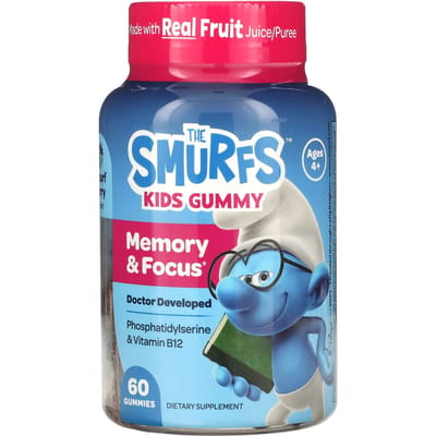 De Smurfen, gummies voor kinderen, verbetert geheugen en concentratie, vanaf 4 jaar, Smurfenbessen, 60 gummies