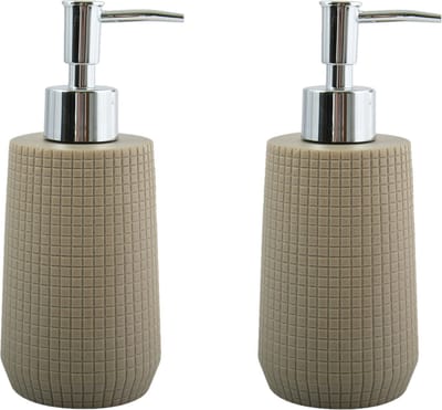 MSV Zeeppompje/dispenser - 2x - Squares - kunststeen - taupe - 7 x 18 cm - 275 ml