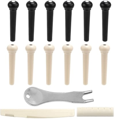 Dailygoods- Gitaarbrugpennen 12st - Gitaaraccessoires 3st - Vervangende Onderdelen - ABS-kunststof/Metaal - Zwart/Wit - Geschikt voor Meeste Gitaren - Gitaarpennen