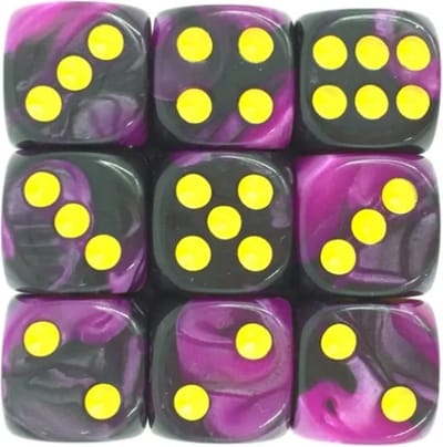Dobbelsteen | D6 | Dobbelstenen - Set Van 5 Stuks - Paars Zwart en Goud | Voor D&D en Andere Rollenspellen | Plastic Dobbelstenen Set voor Dungeons and Dragons | RPG | Zwarte Velvet Dice Bag voor Ongeveer 3 Sets