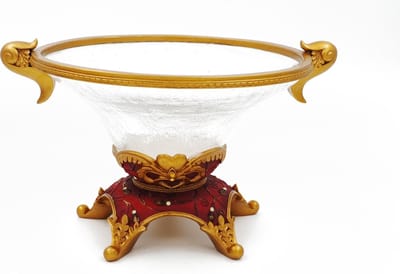 Decoratie Schaal - Rood Met Goud - Ø25.5cm