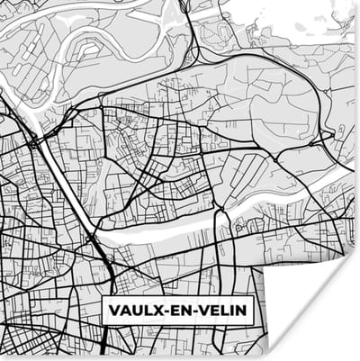 Poster Stadskaart - Frankrijk - Kaart - Vaulx-en-Velin - Plattegrond - 100x100 cm XXL