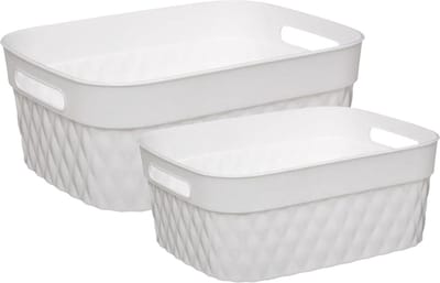 Opbergmanden/opbergboxen - 5L - 8,5L - wit - kunststof - set van 2x