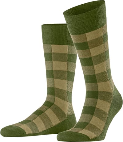 Burlington Buffalo Check gedessineerd wol sokken heren groen - maat 40-46