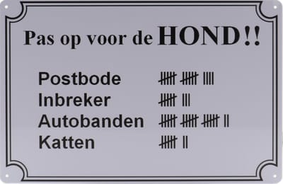 Wandbord – Pas op voor de hond - Vintage - Retro -  Wanddecoratie – Reclame bord – Restaurant – Kroeg - Bar – Cafe - Horeca – Metal Sign – 20x30cm