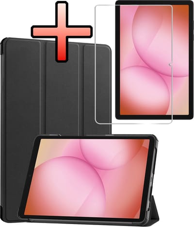 Hoes - Geschikt voor Samsung Galaxy Tab A11 Plus - Met Screenprotector - Trifold Bookcase - Hard Cover - Hardcover Book Case - Tablet Hoesje - Zwart