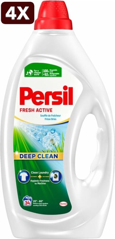 4 x Persil Fresh Active - Vloeibaar Wasmiddel - Witte en Gekleurde Was - Frisse Bries - 34 Wasbeurten