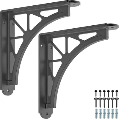 2 Stuks Plank Beugels voor Drijvende Planken, Metalen Muurbeugels voor Keuken, Garage en Slaapkamer, 20 cm Rechte Hoek Ondersteuning en Houten Board Driehoek Supporter