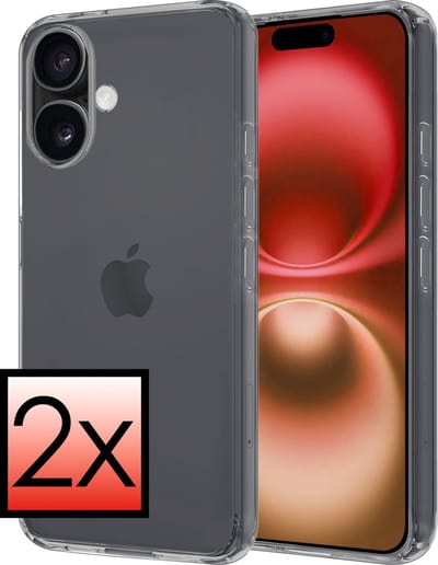 Hoesje - 2 Stuks - Geschikt voor Apple iPhone 16 - Sterk & Shockproof - Case Siliconen - Back Cover - Telefoon Hoes - Transparant
