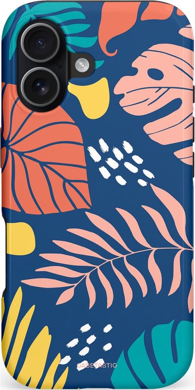 Casetastic hoesje geschikt voor Apple iPhone 17 - MagSafe - Dubbellaagse bescherming - Zwoele avond - Fashion Case - Donkerblauw Perzik Goud Koraal