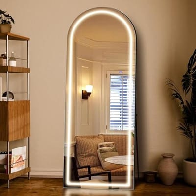 Volledige lengte LED spiegel met standaard 160 x 50,8 cm - Zwart