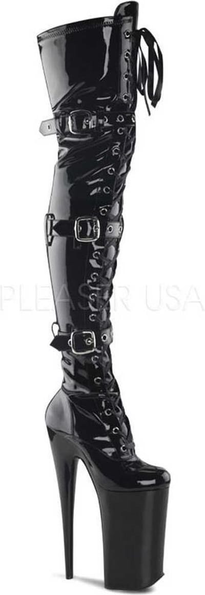 Pleaser - BEYOND-3028 Plateau Overknee Laarzen - Paaldans schoenen - 35 Shoes - Zwart