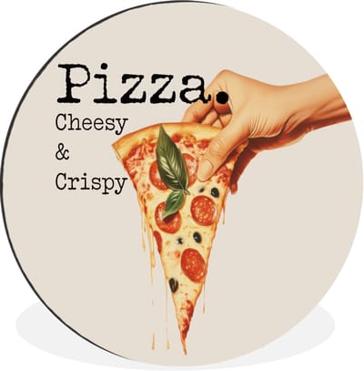 WallCircle - Wandcirkel - Muurcirkel - Pizza - Kaas - Pepperoni - Aluminium - Dibond - 30x30 cm - Binnen en Buiten