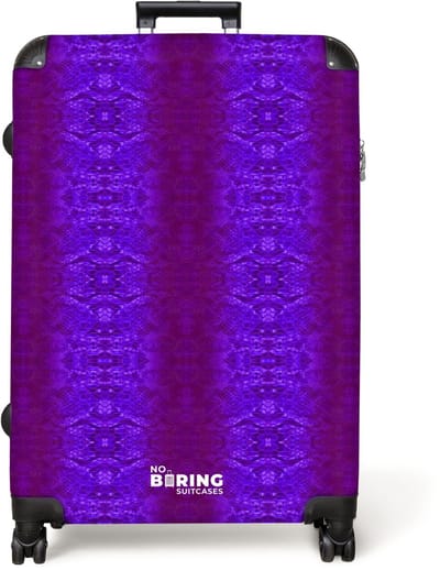 NoBoringSuitcases.com® - Koffer groot - Reiskoffer lichtgewicht - Paars slangenhuid met symmetrische schubstructuur - Rolkoffer met 4 wielen - Grote trolley XL - 98 liter bagage