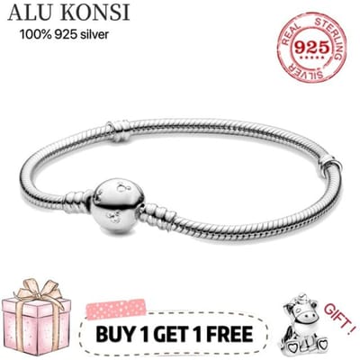Sale Fit Originele Pan Armband Voor Vrouwen Echt 100 %925 Sterling Zilver Slangenketting Bangle Bedels Doe Het Zelf Hoge Kwaliteit Sieraden 19cm white