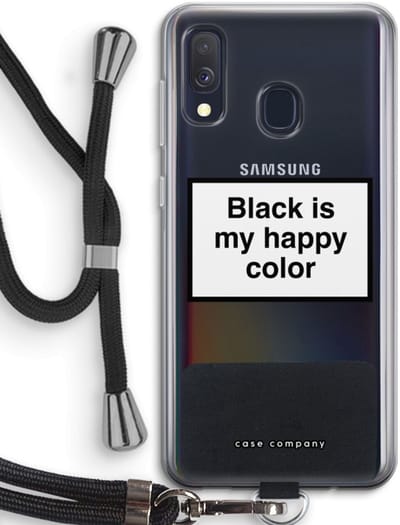Case Company® - Hoesje met koord geschikt voor Samsung Galaxy A40 hoesje met Koord - Black is my happy color - Telefoonhoesje met Zwart Koord - Bescherming aan alle Kanten en Over de Schermrand