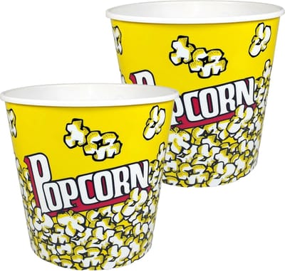 Concorde Popcorn bak - 2x - geel/wit - kunststof - D21 cm - 4.7 liter - herbruikbaar