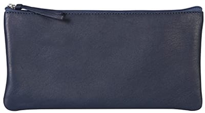 Etui van lamsleer, plat, 11 x 22 cm, donkerblauw