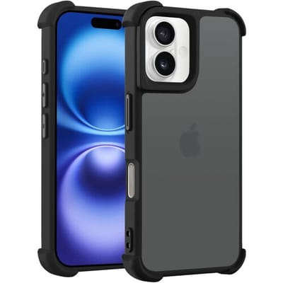 Coverzs matte Shock case geschikt voor iPhone 16 Plus (zwart) - shockbestendig, premium bescherming, duurzaam