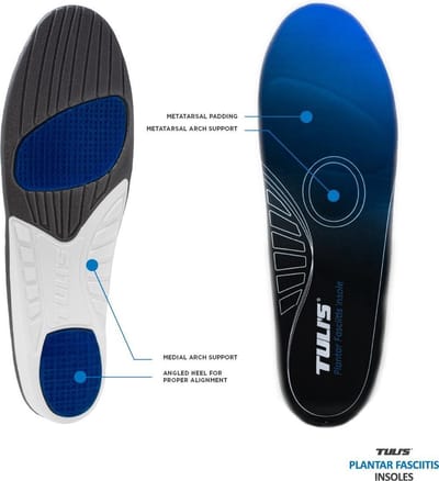 Tuli's Peesplaatontsteking steunzolen / Plantar Fascia -  Stijve voetboogondersteuning - Gel schokdemping - Schoenmaat: 45-47 (31.5cm)