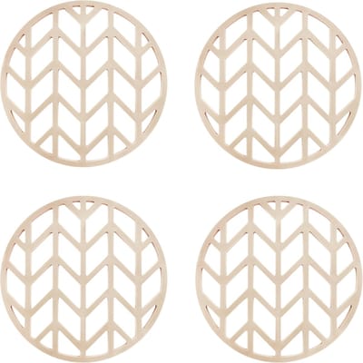 Krumble Pannenonderzetter - Set van 4 - Pannenonderzetter hittebestendig - Pannenonderzetter Siliconen - Pannenonderzettters - Pijlen patroon - Diameter 14 - Beige