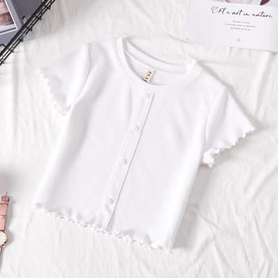 Modal T-shirt met korte mouwen Zomer Nieuw Kinder Casual Stijl Losse Halve Mouw Kort Topje 100 wit
