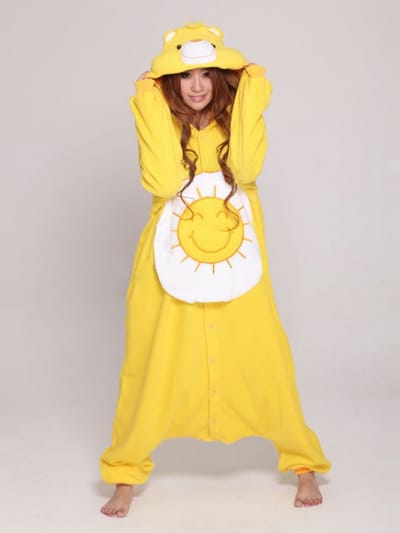KIMU® Onesie Gele Troetelbeer Pak - Maat 140-146-152 - Troetelbeertjes Pak Funshine Bear Zon - Kind Berenpak Beer Pyjama Kostuum Jumpsuit Kinderen Festival