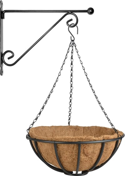 Hanging basket 35 cm met metalen muurhaak en kokos inlegvel - Complete hangmand set van gietmetaal