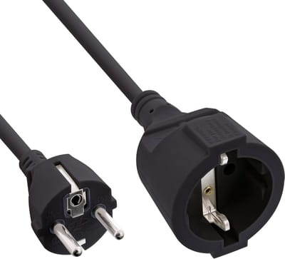 Veiligheidscontactverlengkabel CEE 7/7 voor Binnen - GS-gecertificeerd, 230V, 1m, Zwart