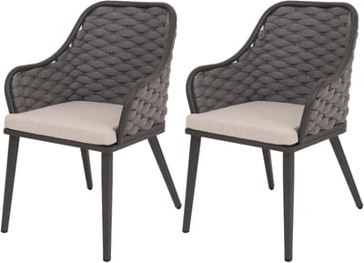 Set van 2 aluminium tuinstoelen MCW-O16, buitenstoel, Olefin (200 g/m²) rope weave Touw ~ antraciet kussen taupe