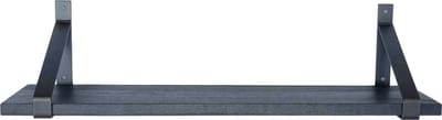 GoudmetHout® Wandplank Industrieel - 220 x 25 cm Muurplank - Zwart Eiken Hout - Decoratie Wandrek & Boekenrek - Hangplank Keuken - Wall Shelf + 2 Mat Blanke Plankdragers van Staal