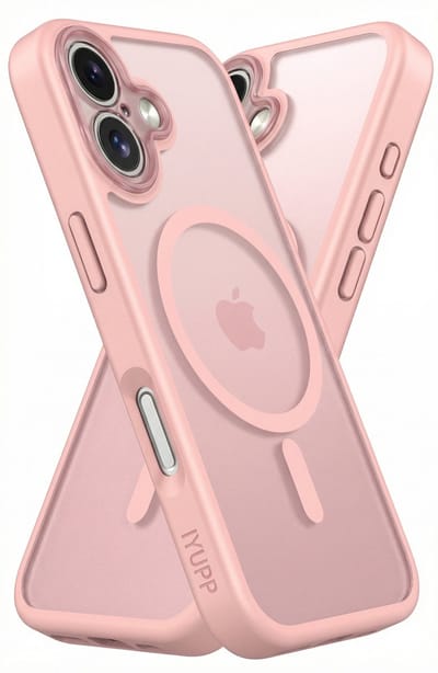 IYUPP Hoesje Geschikt voor iPhone 17 Hoesje - Geschikt voor MagSafe - Shockproof Back Cover - Roze Transparant