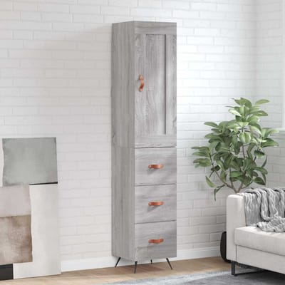 vidaXL - Hoge - kast - 34,5x34x180 - cm - bewerkt - hout - grijs - sonoma - eikenkleurig